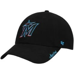 Women's Miami Marlins '47 Black Team Miata Clean Up Adjustable Hat