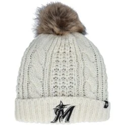 Women's Miami Marlins '47 Cream Meeko Cuffed Knit Hat With Pom