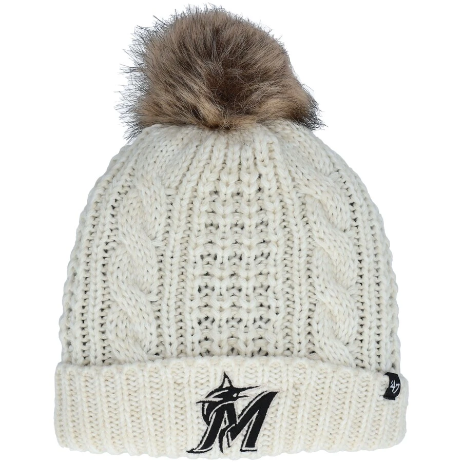 Women's Miami Marlins '47 Cream Meeko Cuffed Knit Hat With Pom