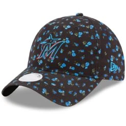 Women's Miami Marlins New Era Black Floral 9TWENTY Adjustable Hat
