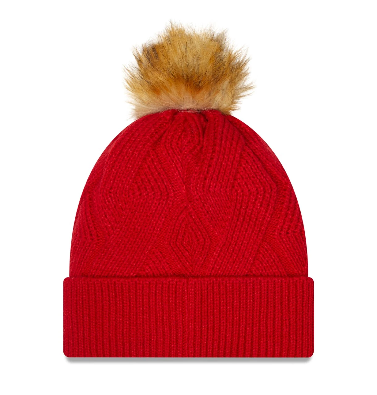 Women's Cincinnati Reds New Era Red Snowy Cuffed Knit Hat With Pom - Image 2