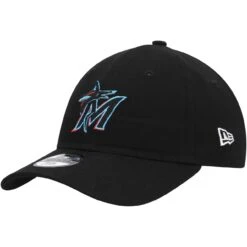 Youth Miami Marlins New Era Black Core Classic 9TWENTY Adjustable Hat