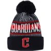 Youth Cleveland Guardians New Era Navy Striped Cuffed Knit Hat With Pom
